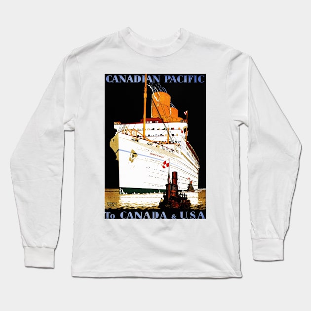 To Canada and USA via Empress of Britain Advertisement Vintage Ship Long Sleeve T-Shirt by vintageposters